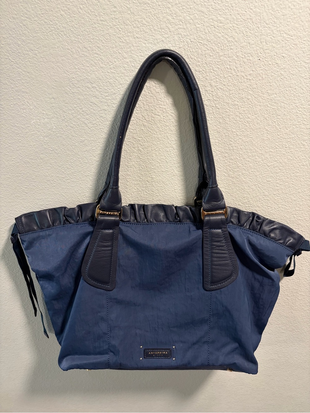 ANTEPRIMA MISTO Navy Blue Nylon Leather Trim Tote Bag